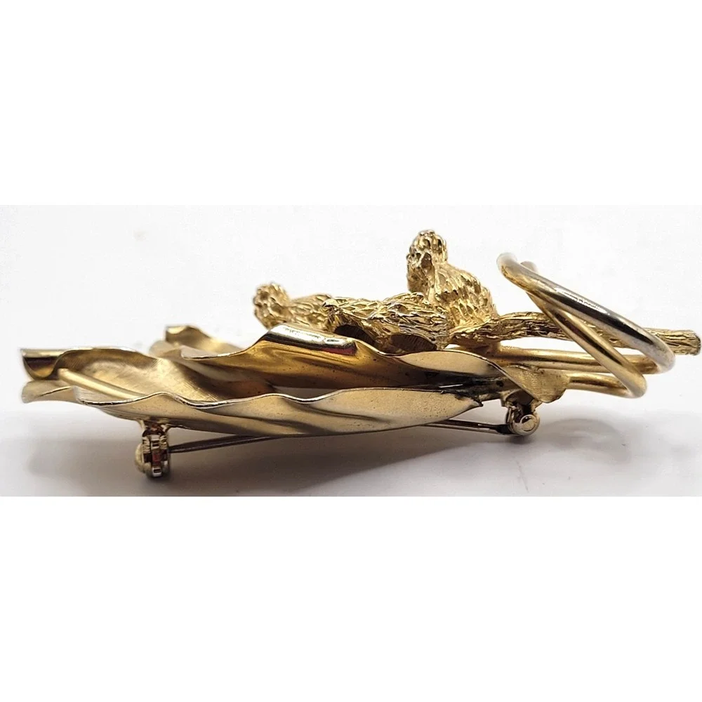 Vintage Gold Tone Brooch Lot Floral & Leaf Berry Design Elegant Textured Metal